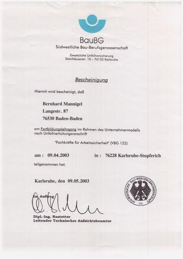 Willi Kruse - Zertifikat 06